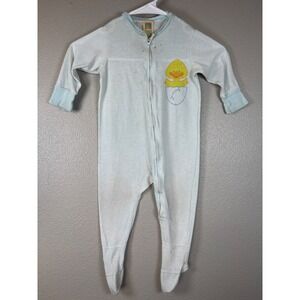 Vintage 60s 70s Carter's Baby Pajamas Footie Sleepsuit Duckling Blue Striped 18M